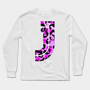 Abstract Letter J Watercolour Leopard Print Alphabet Long Sleeve T-Shirt